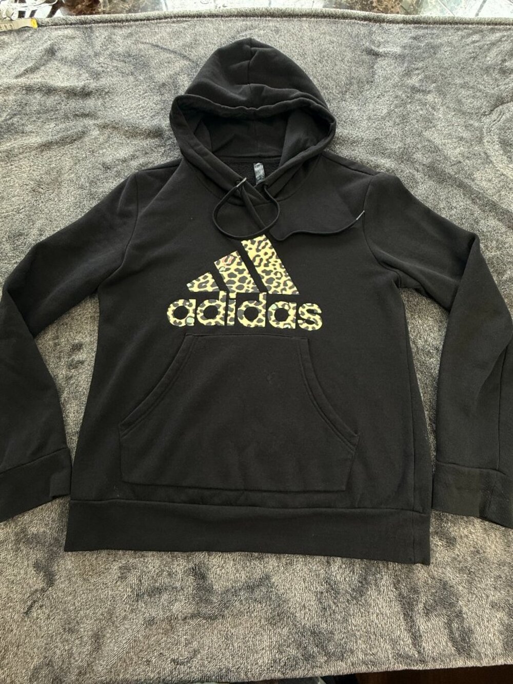 Adidas Leopard Logo Hoodie Black Athleisure Y2K Streetwear M Women 3739